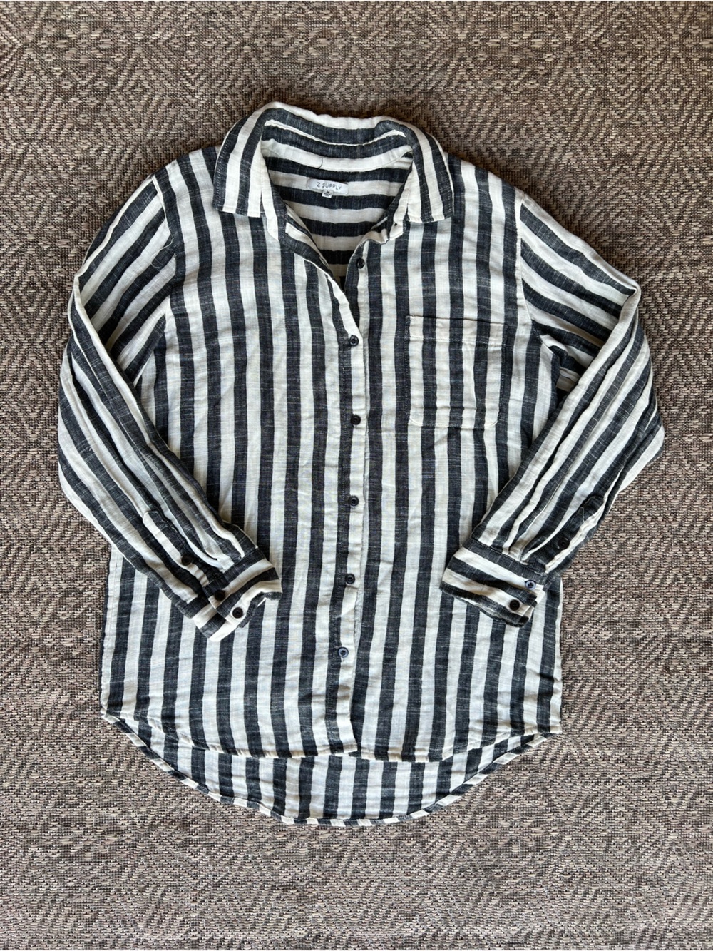 Z Supply Black and White Striped Button Down Shirt